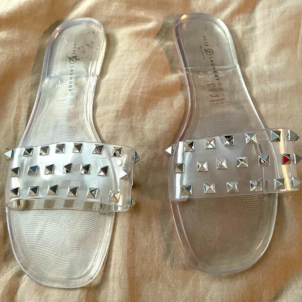 Shoes, slides, clear jelly style with Silver studs, Chinese laundry size 9 woman